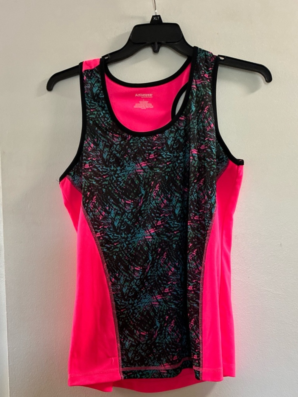 Neon Pink Active Tank with Black Patterned Front